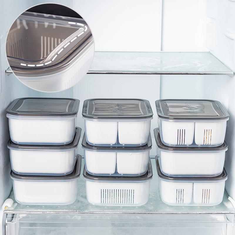 Multicompartment Plastic Food Organizer With Leakproof Seal For Refrigerator And Freezer Use