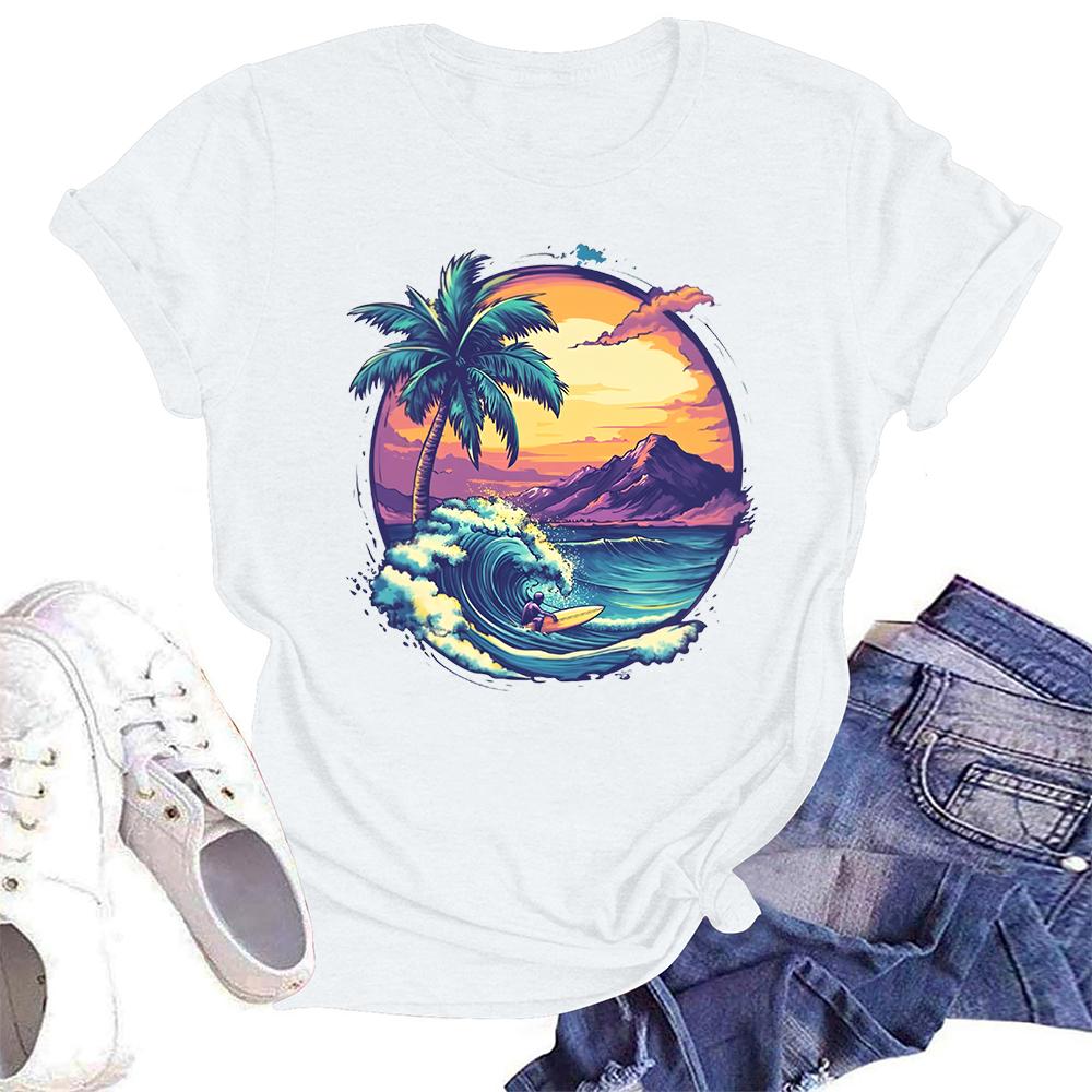 T-shirt casual da donna ampia stampata girocollo pullover manica corta top