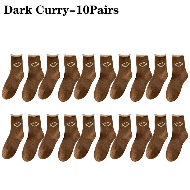 1-10Pair Smiley Face Snow Socks Thick Terry Loop Mid Calf for Winter Sports Home Comfort Moisture Wicking Warm Socks