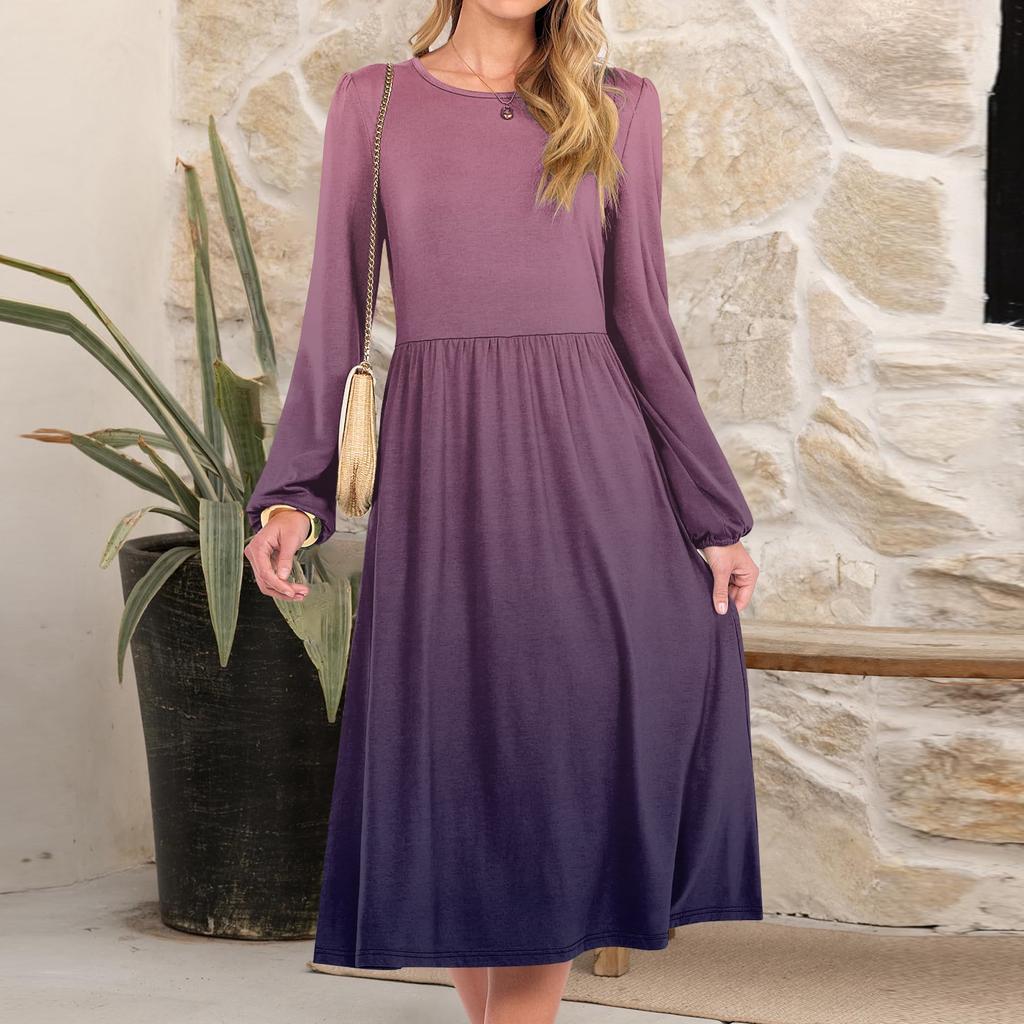 Women's Fashionable Loose Gradient Printed Round-neck Dress