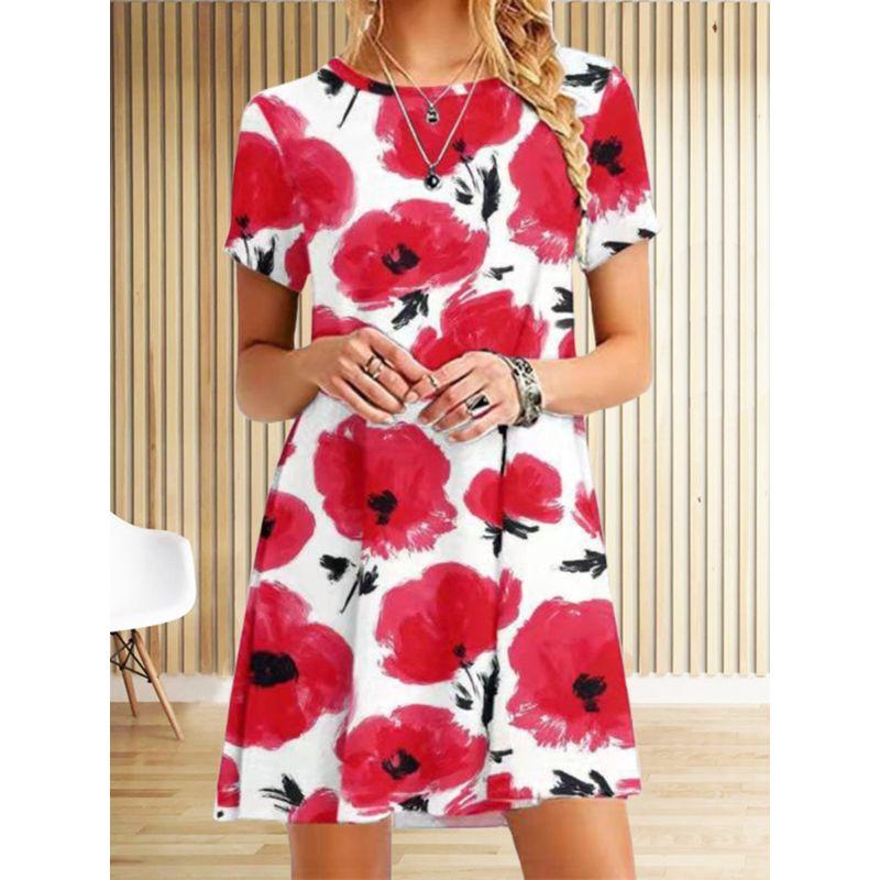Women's Round Neck Neck Flower and Grass Print Dress
