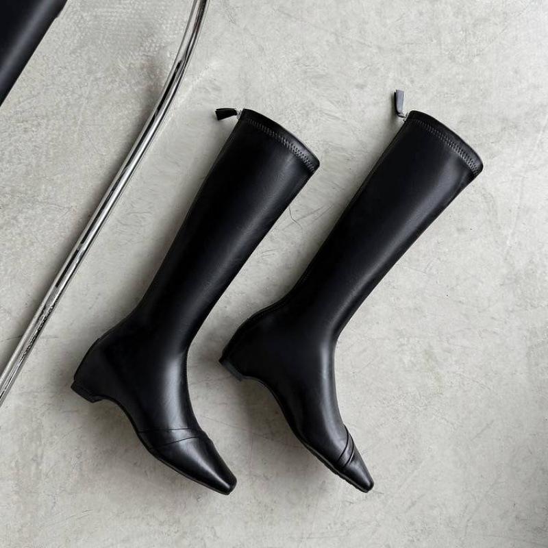 

Autumn and winter leather Martin boots solid color versatile low heel square heel large size women s boots cowhide square head new high boots women 39 чёрный