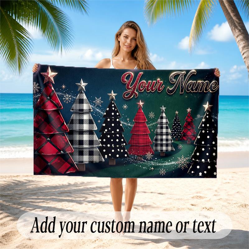 Christmas Theme Quick Dry Beach Towel Custom Name Text Print Large Sand Resistant Towel Beach Vacation