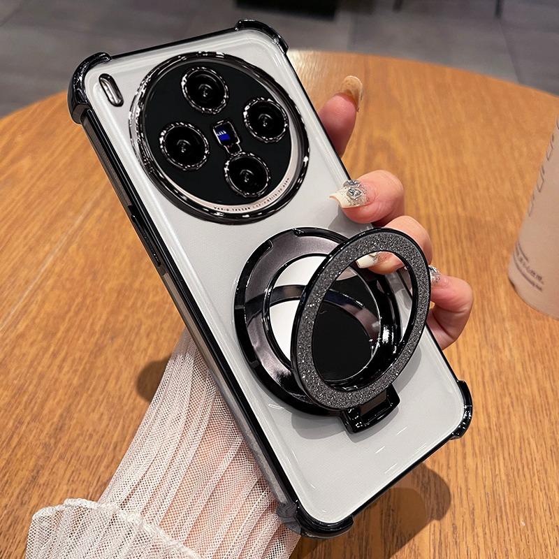 

Transparent Plating Glitter Stand Phone Case for VIVO X300 Pro X 300 VIVOX300pro Four-corner Shockproof Soft Silicone Cover for VIVO X300 pro чорний