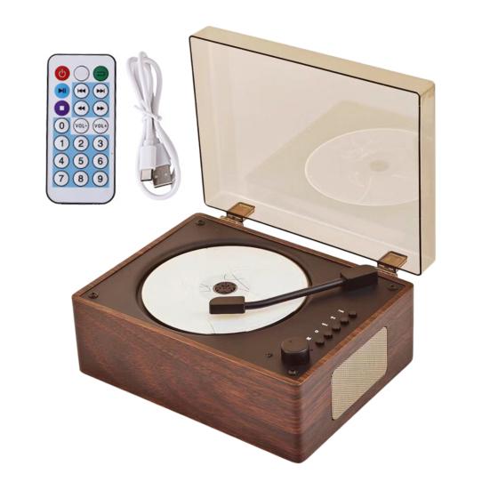 Retro Bærbar Musikafspiller med Højttaler, Bluetooth-kompatibel Skrivebordsafspiller med Fjernbetjening til Hjemmet, Understøtter USB/Type-C