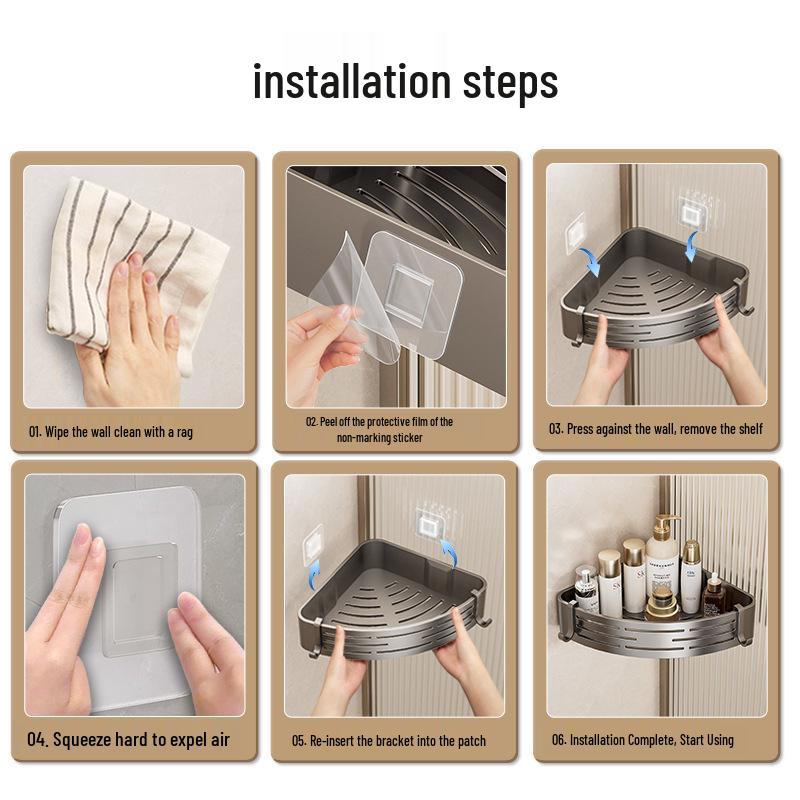 No-Drill Wall-Mounted Bathroom Corner Shelf Rack