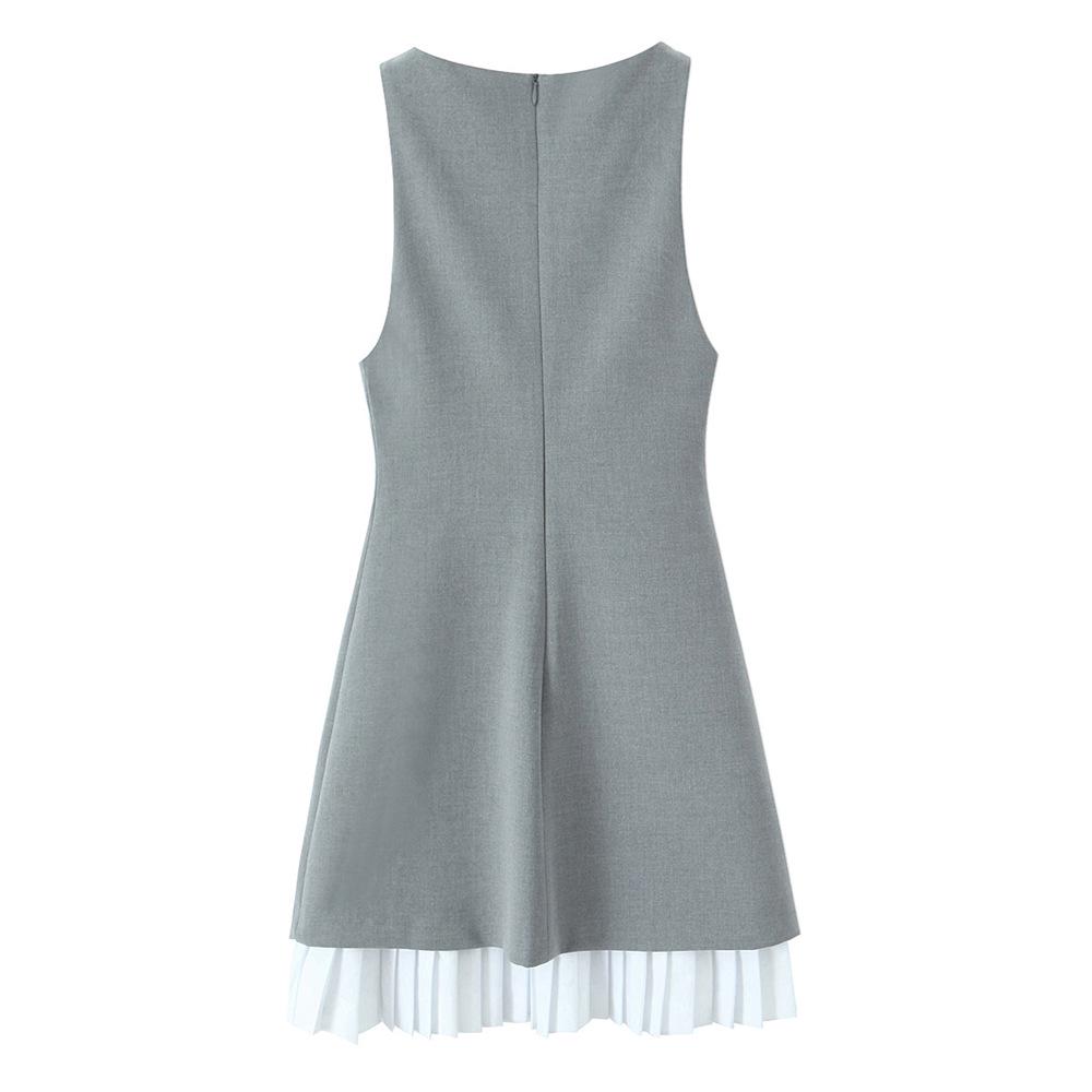 2025 Spring Women's Slim Fit Poplin Patchwork Sleeveless Dress