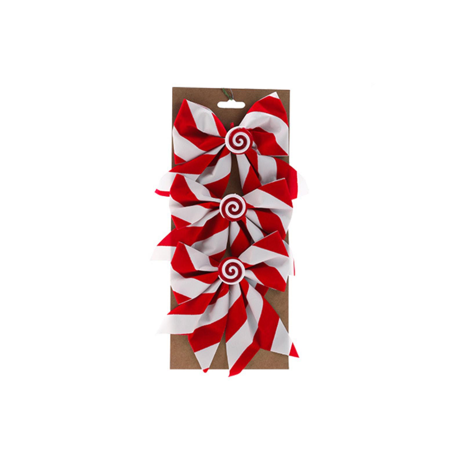 

Christmas Fabric Bow Decoration Red Striped Christmas Ornament Ribbon One Size