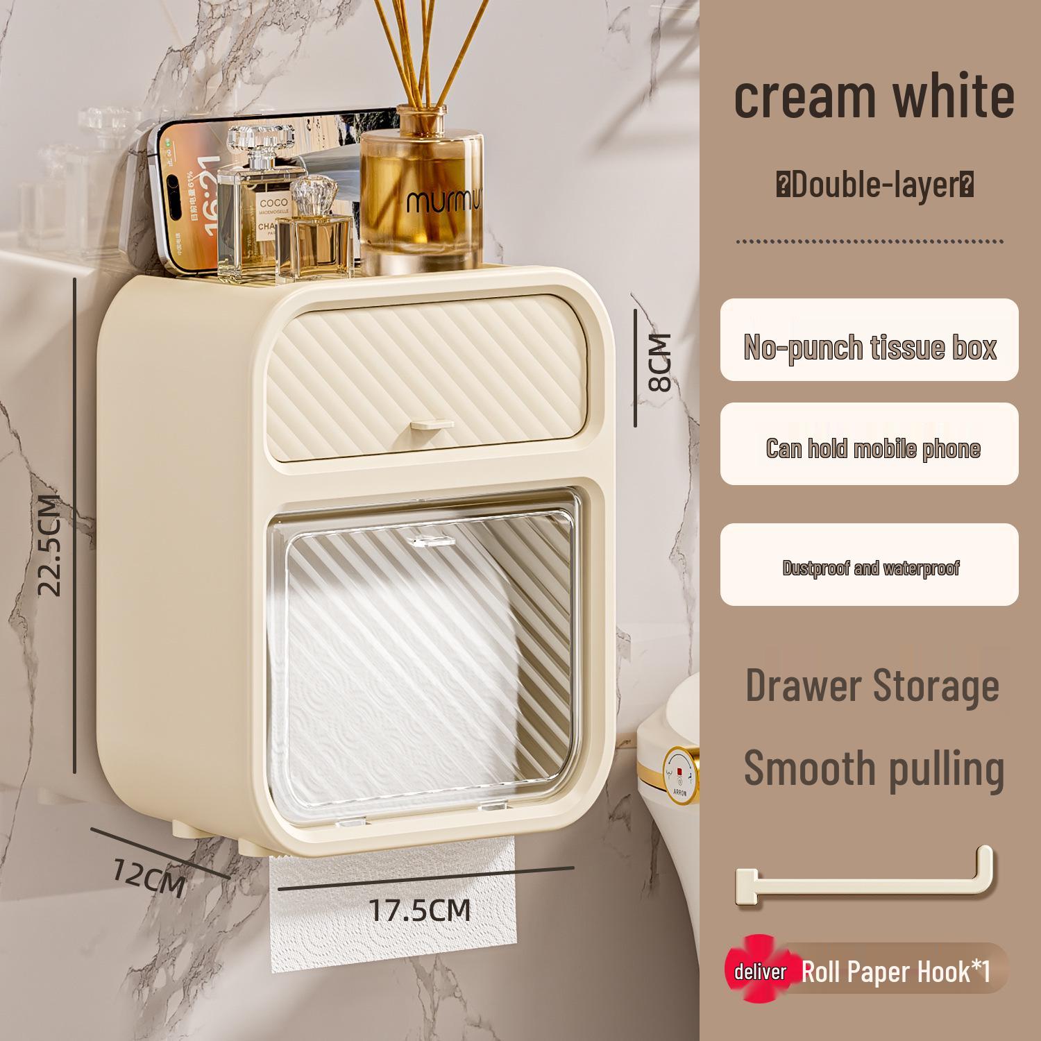 Waterproof Wall-Mounted No-Drill Pull-Out Tissue & Toilet Paper Holder