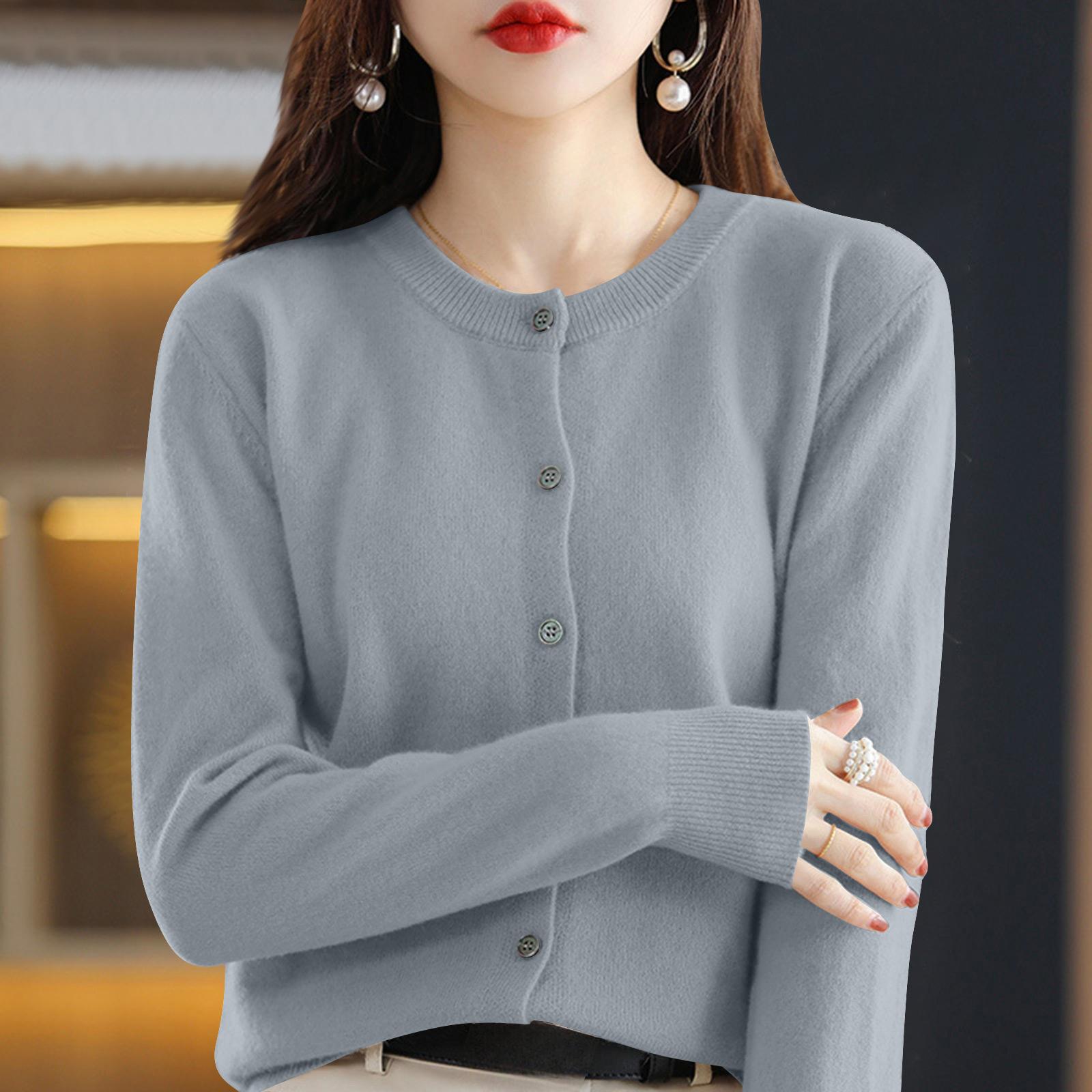 Женский кардиган на пуговицах с круглым вырезом - Вязаный свитер для верхней одежды XXL