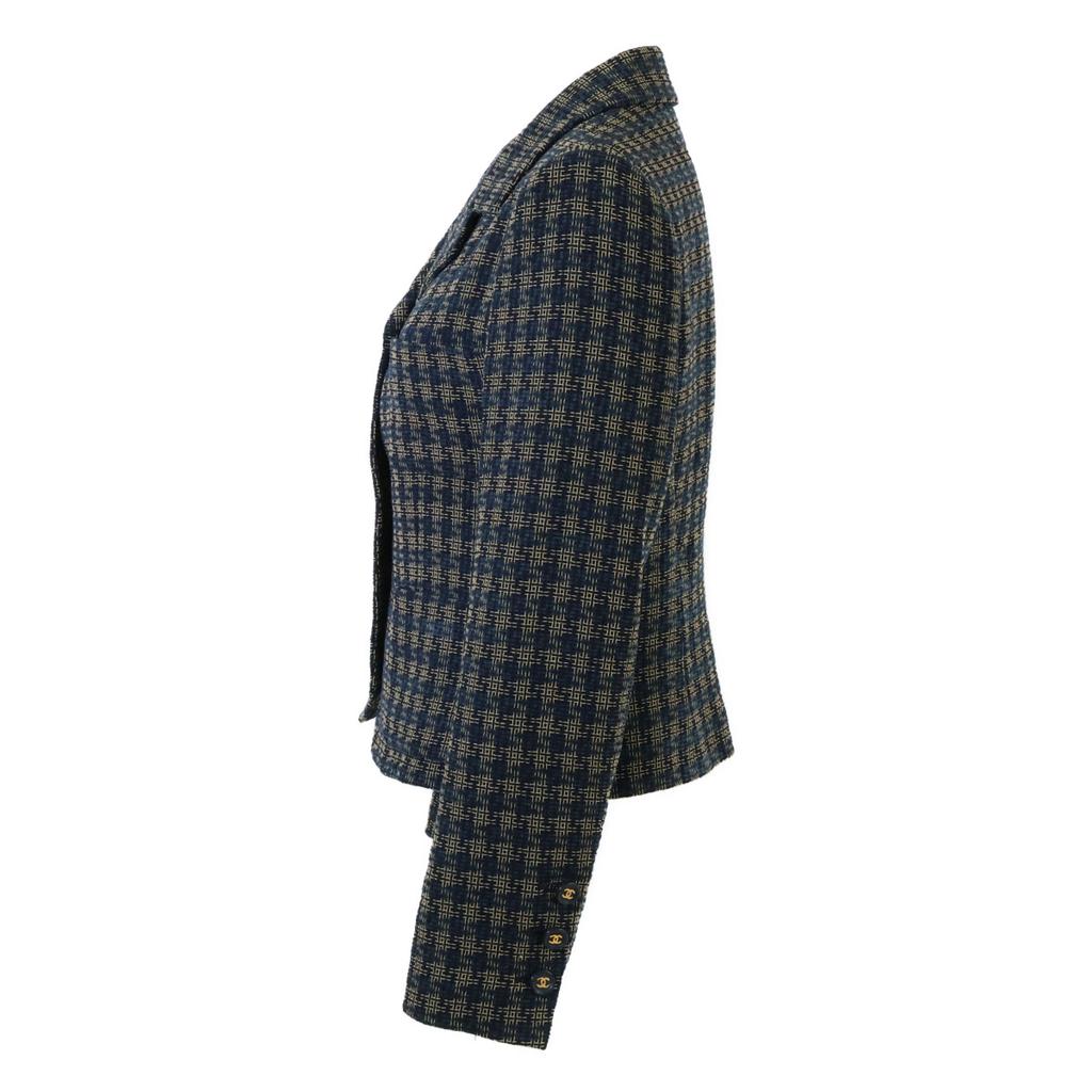 CHANEL Domestic genuine 95A P05673V04376 Check Pattern COCO Button Jacket 42 NavyUsed