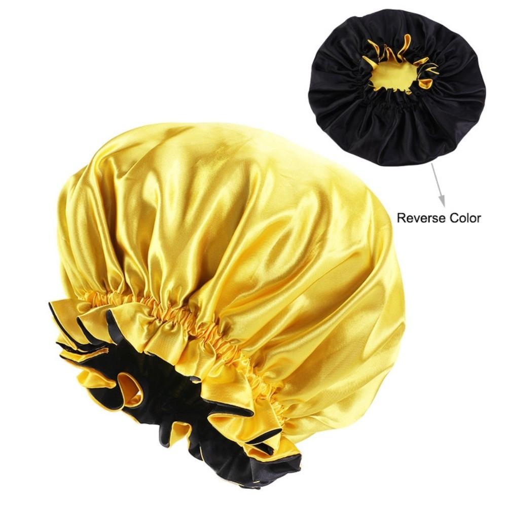 Double Layer Shower Caps Reversible Wear Bath Hair Cap Soft Cosmetic Cap  Makeup Tool