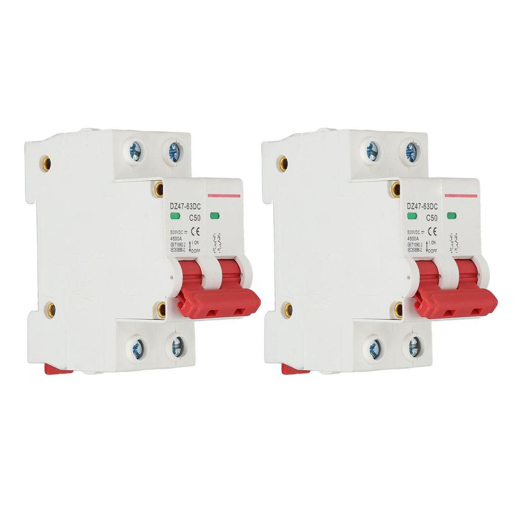 2PCS DC Circuit Breaker DIN Rail Mounting 2P 50A 500V Protection Air Switch for Solar PV System