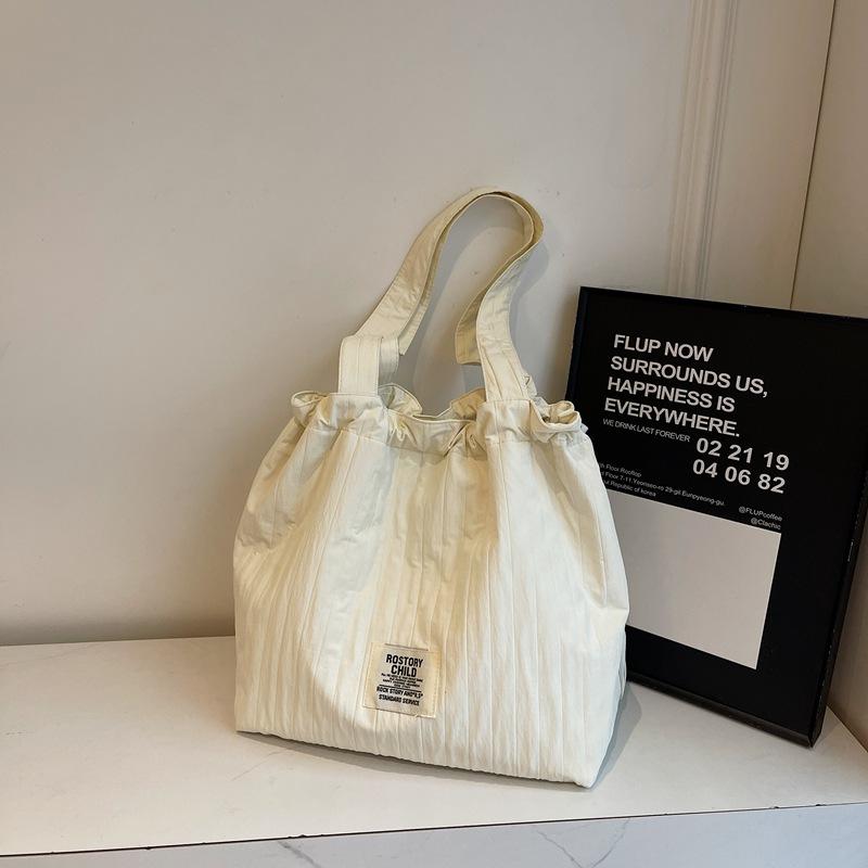 New Drawstring Shoulder Bag Lazy Style Tote Cloth Bag Women's Large Capacity Commuting Bag Student Class Bag