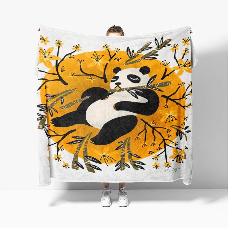 Home decoration plush Sofa blanket Pandas and Flowers Bedspread on the bed anime fluffy soft blankets thick blanket for winte
