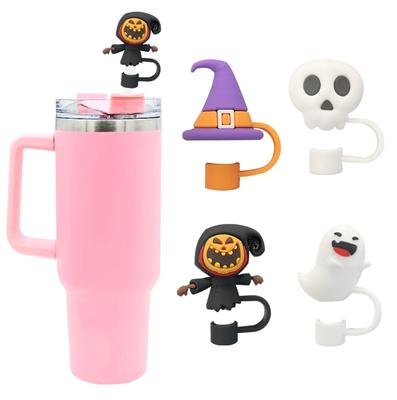 10mm3D Halloween Straw Cover Cartoon Cute Straw Cap Plug Environmentally Friendly PVC Straw Cover Dust-Proof Reusable Straw Tips Lids