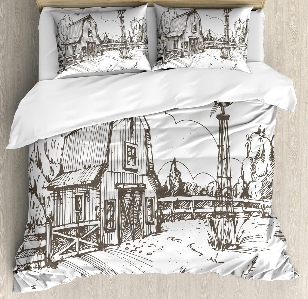Windmill Duvet Cover Set Farmhouse Style 2/3pcs Bedding Set, Queen/King/Full/Twin Microfiber Quilt Cover for Girls Boys Bedroom