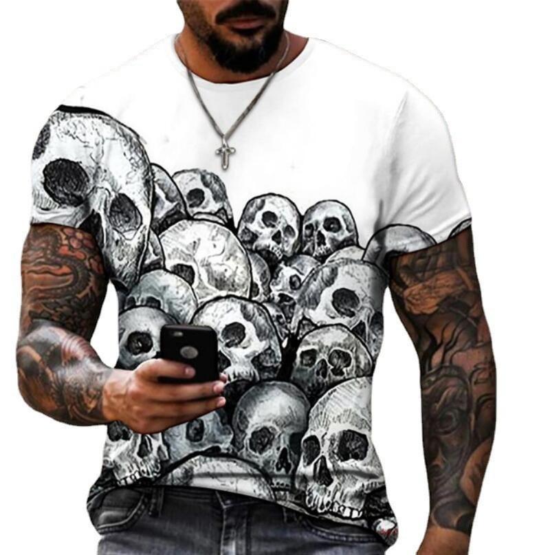 Skeleton 3D Print T-shirt Round Neck Short Sleeved T-shirt Top High Street Unisex Style