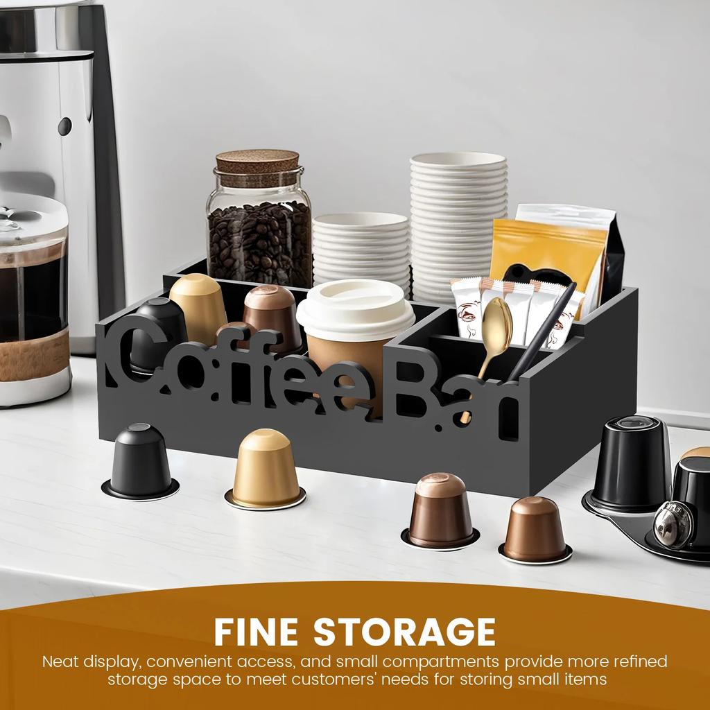 Wood Organizer boxes with 5 Compartments for Coffee bean Sealed jar Cups Condiment Sundries tableware Bar Home kitchen organizer