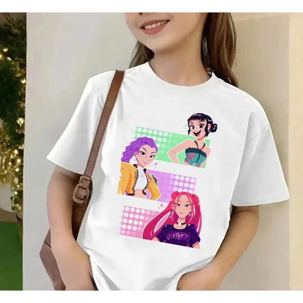 2025 Movie KPop Demon Hunters T-shirt Summer Short Sleeve T-shirt Tee for Children Casual Loose Girl Boy Graphic Printed Tops