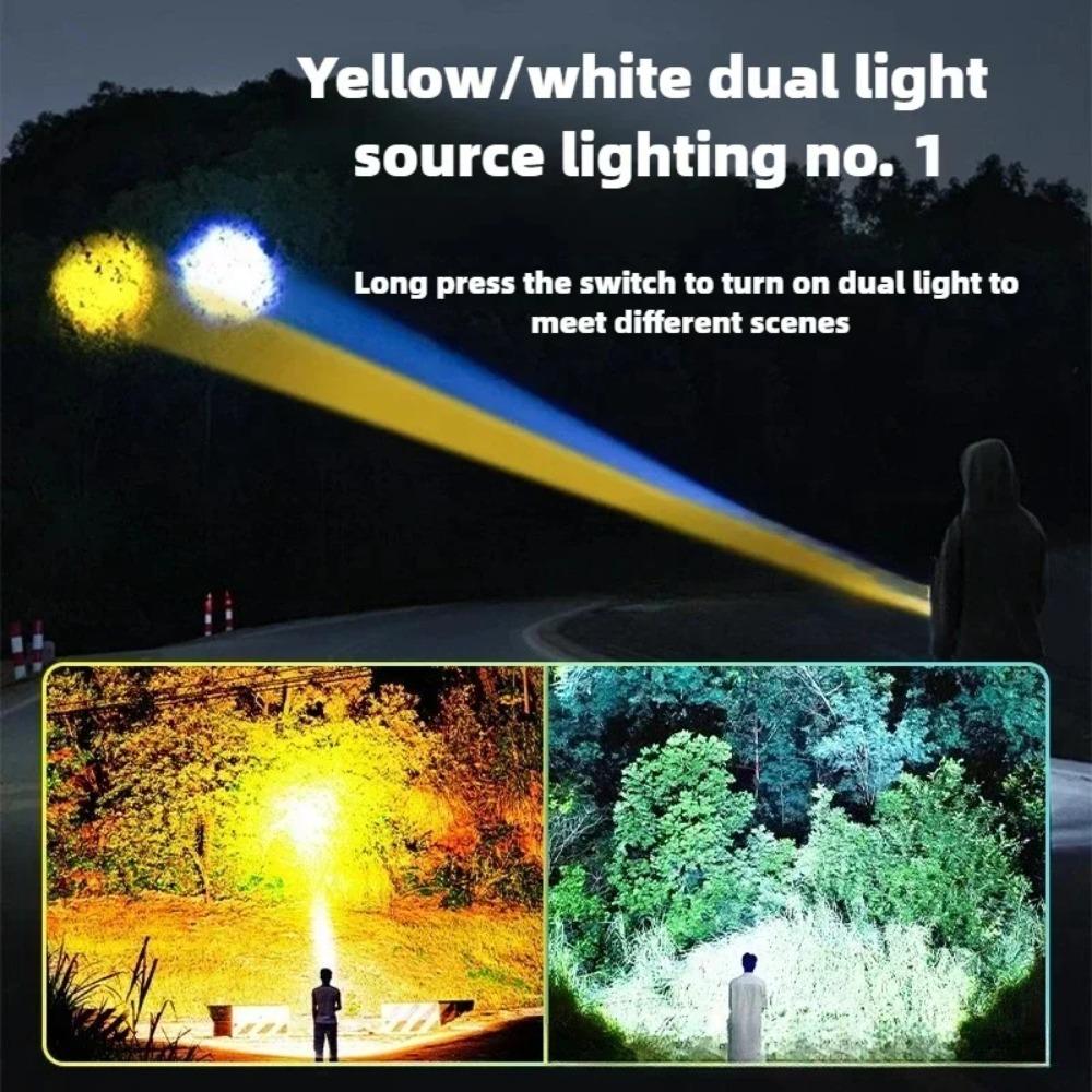 Super Big Flashlight USB Rechargeable Most Strong LED Flash Light Long Range Torch Zoom Outdoor Lamp With Digital Power Display