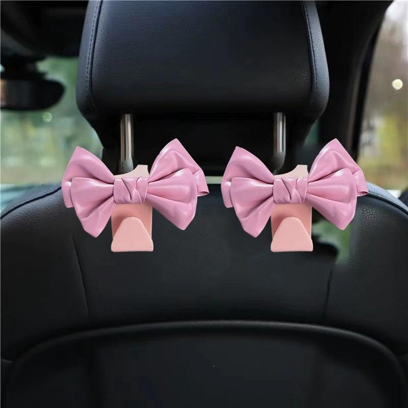 2pcs Car Seat Back Hook Bowknot Storage Pu Leather Fashion Bag Purse Holder Universal Auto Fastener Clips for Car Accessories