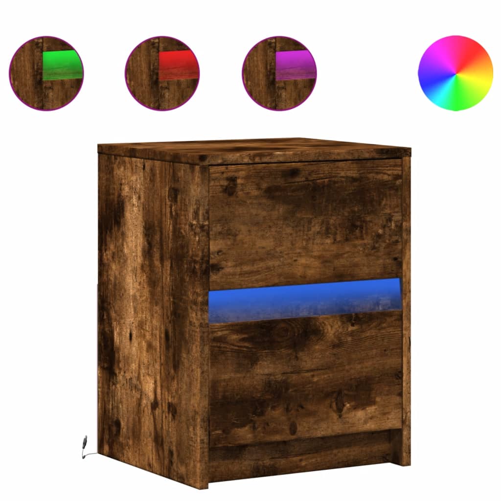 Nightstand with LED Lights Smoked Oak Wood Material