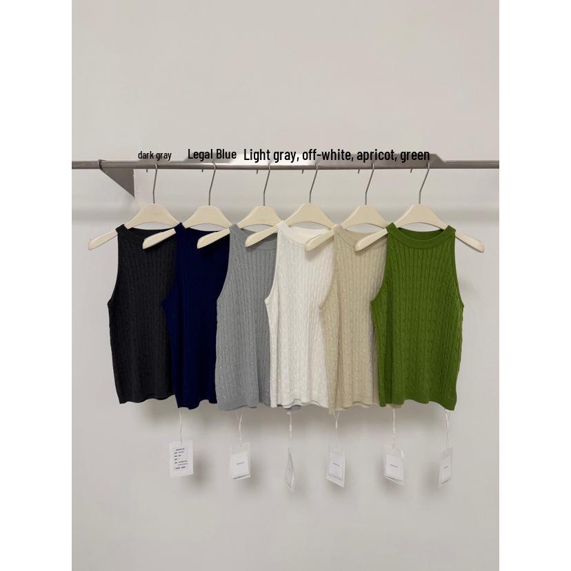 

ZHIJIAN 26 Years Spring Cable Knit Halter Camisole: High-End Knit Strap Base Layer Women s Vest One Size брудно-білий