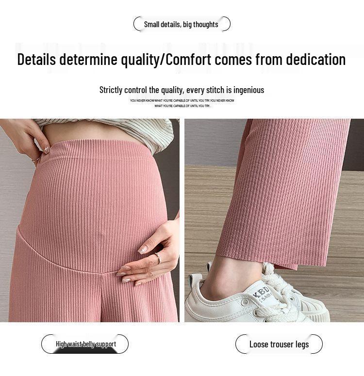 Maternity Wide-Leg Pants: Lightweight Summer Style, Nine-Point Length, Loose Fit, Belly Support, Seamless, Fashionable, Versatile for Home & Outings.