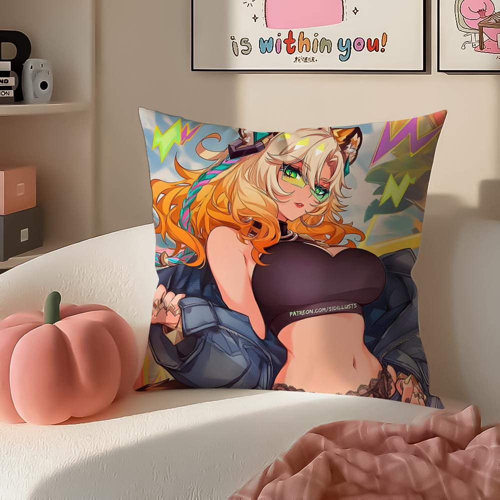 Game Genshin Xilonen Cushion Cover Pillowcase Short Plush Invisible zipper Room Sofa Cushion Cover