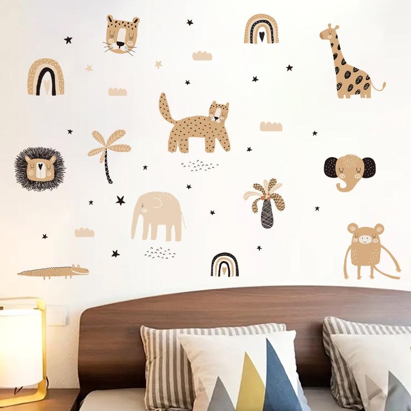 3Pcs Cartoon Boho Animals Wall Sticker Nursery Wall Stickers Children's Room Wall Decals Kids Room Decor Living Room Decoration