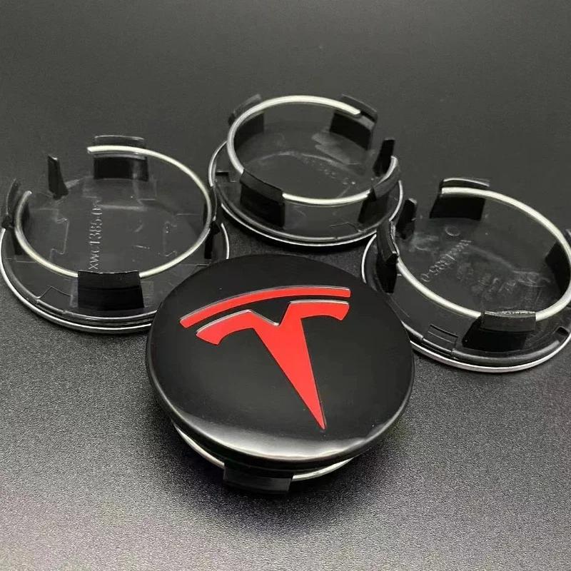 4pcs 56mm Car Wheel Center Hub Decorative Caps for Tesla Model 3 Y S X Badge Wheel Lug Nut Protective Cover