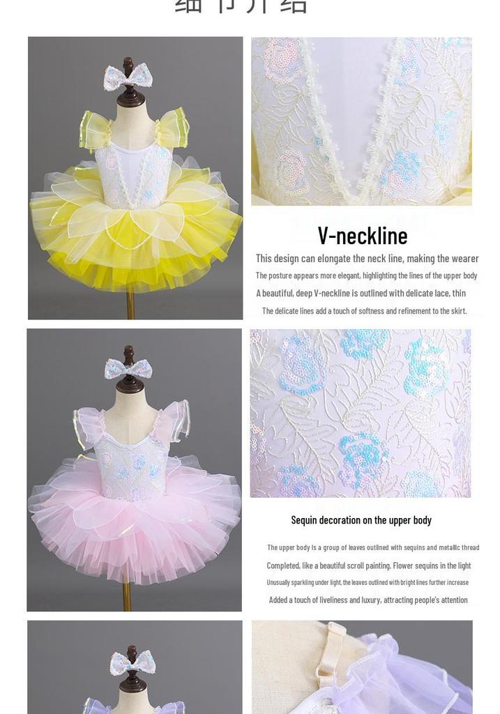 June 1st Girls' Ballet Performance Puffy Sequin Gauze Skirt for Kindergarten & Princess Dance Costumes