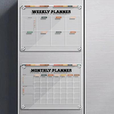 3D Magnetischer Acryl-Wochenplaner Transparenter Kühlschrankmagnet Monatskalender Notizen Wiederverwendbar mit 5 Markern