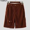 INCERUN Men Zip-up Waist Furry Casual Loose Shorts Half Pants