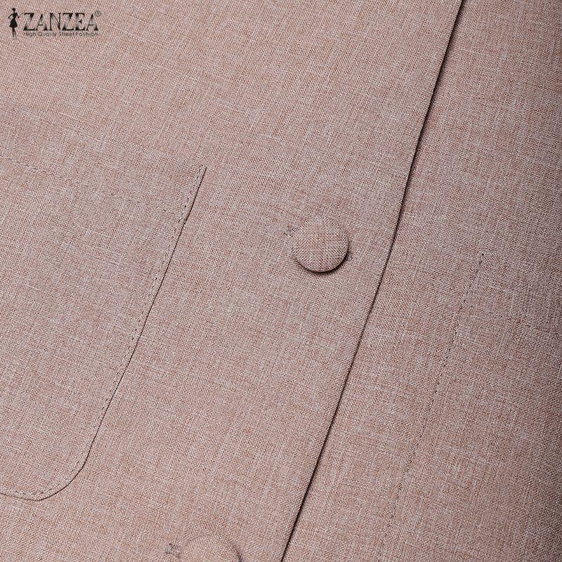 ZANZEA Women Casual Round Neck Long Sleeve Cardigan Blouse