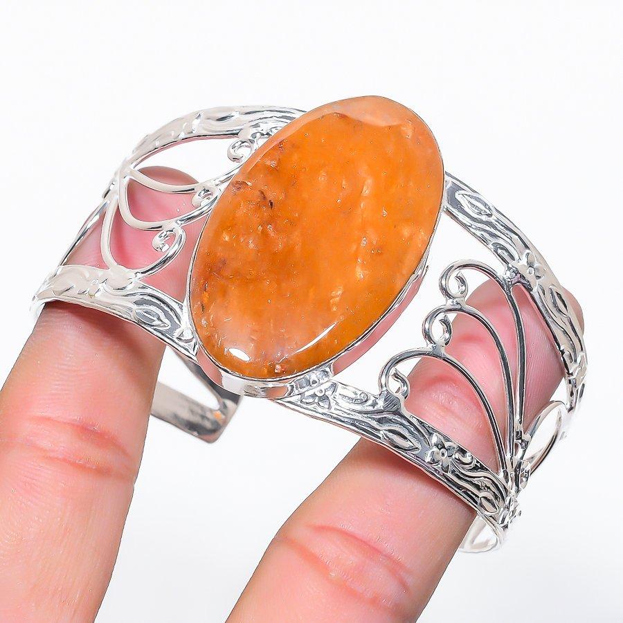 

Natural Hematoid Gemstone 925 Sterling Silver Cuff Bangle Adjustable f2k04