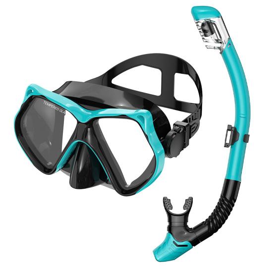 Snorkel Mask with Dry Top Snorkel Leak-Proof Anti-Fog Panoramic Diving Mask & Snorkel Set E