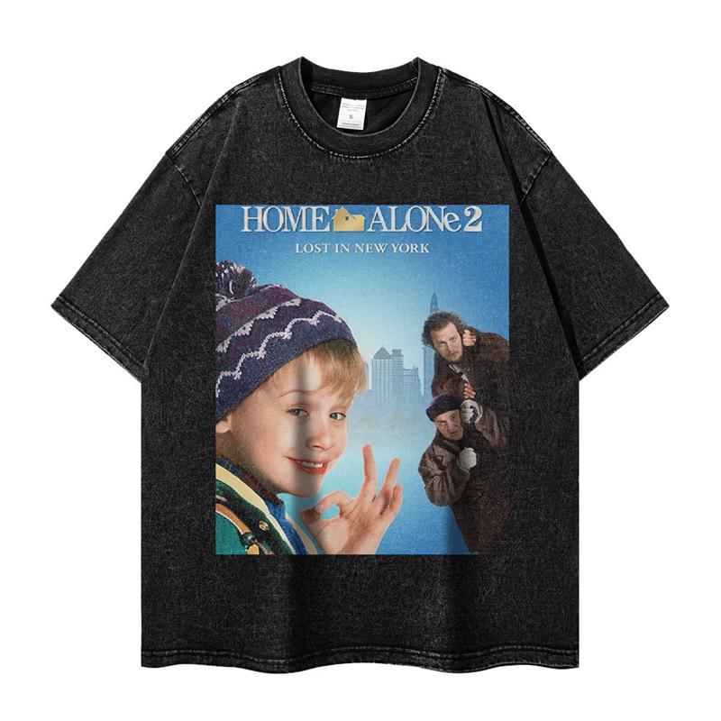 Retro American Movie Poster Unisex Washed T-Shirt - Short Sleeve, Crew Neck, Loose Fit