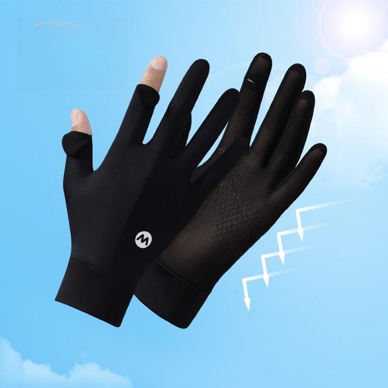 Sunscreen Gloves Women's UV Protection Summer Thin Ice Silk Non-slip Cycling Dew Two-finger Sleeves