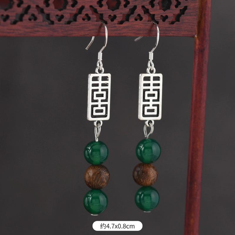 Original Zen Sandalwood Earrings, Retro Literary and Medium Earrings, High-end S925 Silver Hook Earrings for Women