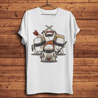 Ninja Nigiri Sushi Shinobi Funny Manga Graphic T‑shirt Unisex Washed Cotton O‑neck Short Sleeve Casual Streetwear Tops Unisex