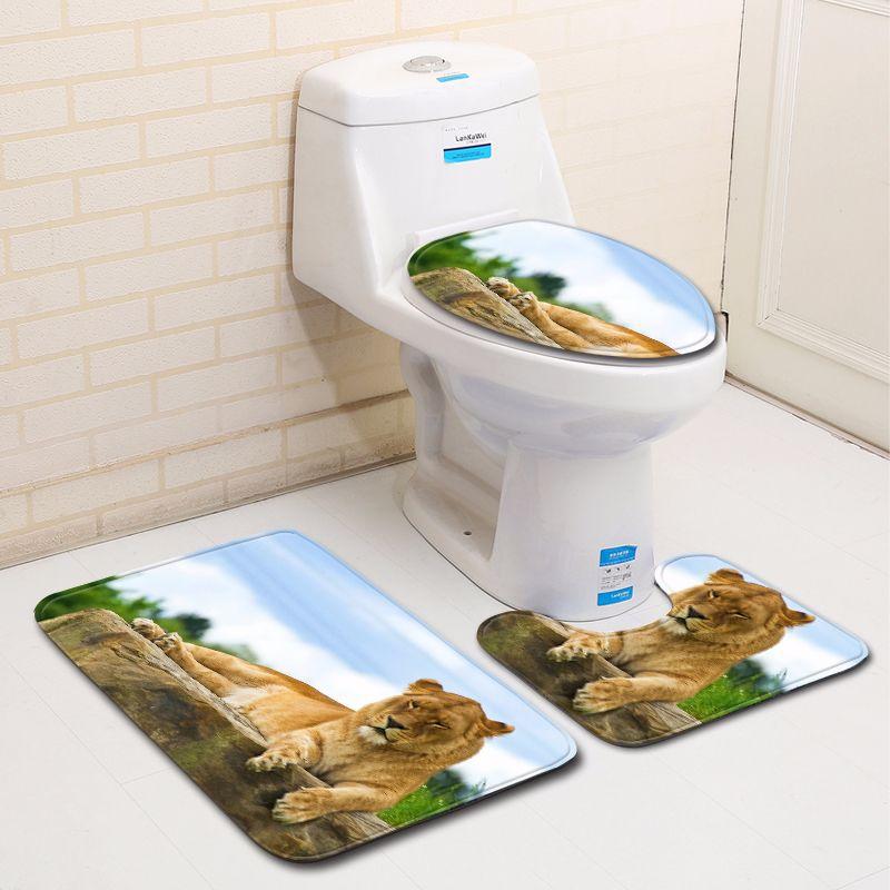 3D Lion Bathroom Toilet Three-Piece Floor Mat Door Mat Bathroom Carpet