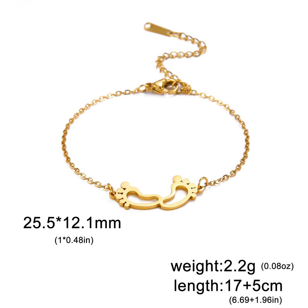 Cute Baby Feet Bracelets Stainless Steel Gold Charm Bracelets on Hand Jewelry Gift for Women Mother Friends