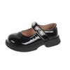 Girls Performance Shoes Black Glossy Kids School Shoes British Style 2025 Brand New Children Flat Shoes Pu Leather Sweet Pearls