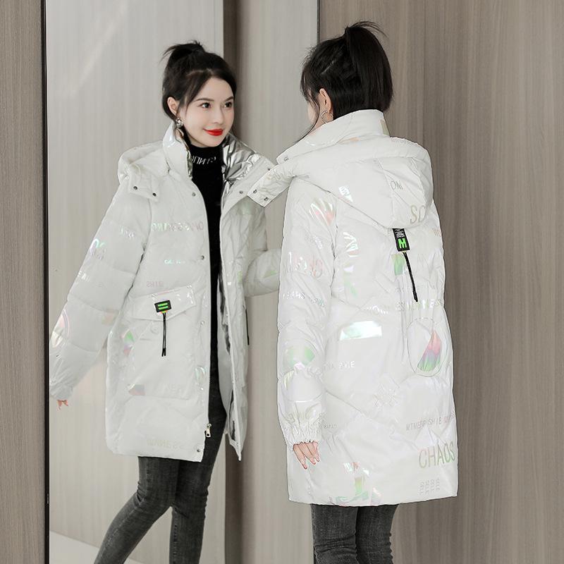 

Women s Winter Korean Style Hooded Down Coat - Patterned Letter Padded Jacket XL