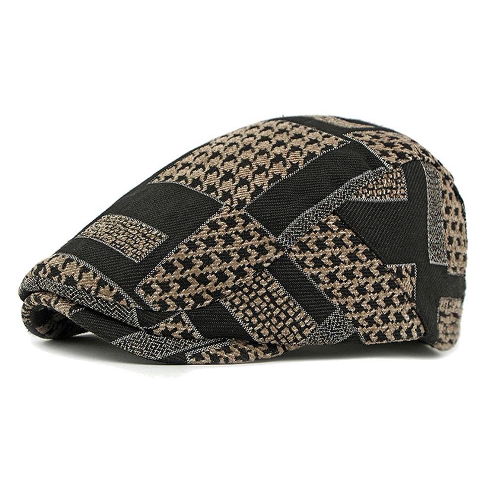 Autumn Color Block Hat Men's Beret British Peaked Cap Vintage Forward Cap