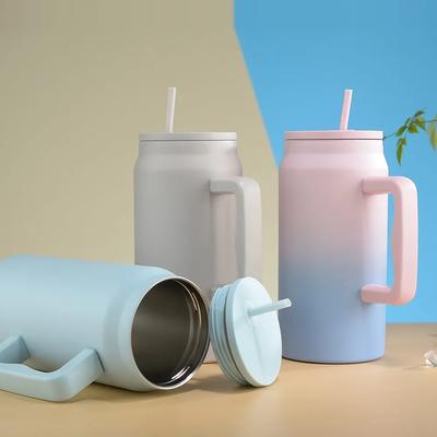 50oz Large Capacity Stainless Steel Travel Coffee Mug Portable Vacuum Insulated Water Cup Thermo Bottle with Handle Straw ForCar