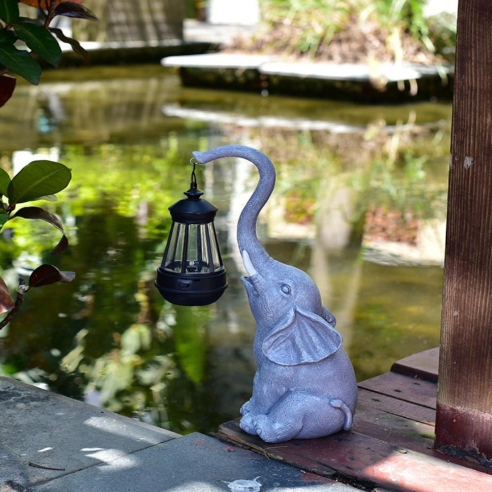 Crafts Solar Elephant Figurine Animal Ornaments Solar Powered Lantern  for Outdoor Landscape