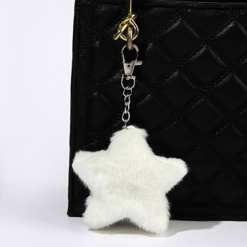 Cute Plush Five-pointed Star Charm Keychain Soft Stuffed Ornament Keyring Lovely Pendants for Purse Bag Backpack Handbag